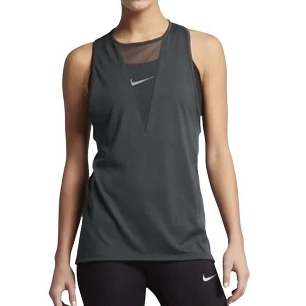 Nike Tonal Cooling Gray Racerback Mesh Muscle Tee
